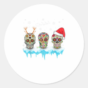 Skulls Christmas Funny Skulls Wear Santa Classic Round Sticker