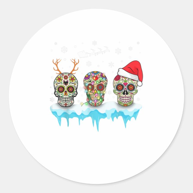 Skulls Christmas Funny Skulls Wear Santa Classic Round Sticker (Front)