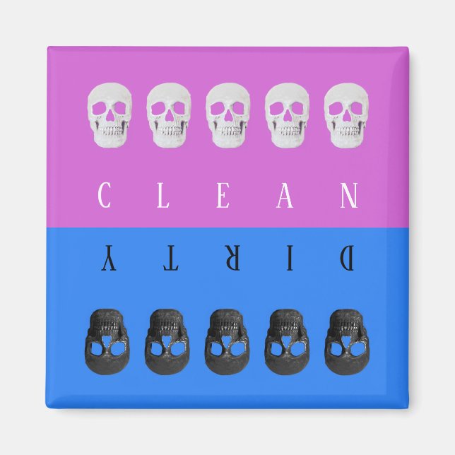 Skulls Clean Dirty Purple Blue Fun Reversible Dish Magnet (Front)