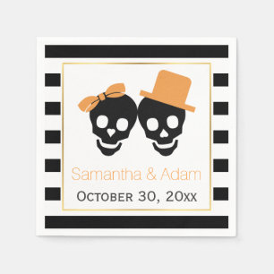 Skulls couple and stripes Halloween wedding Napkin