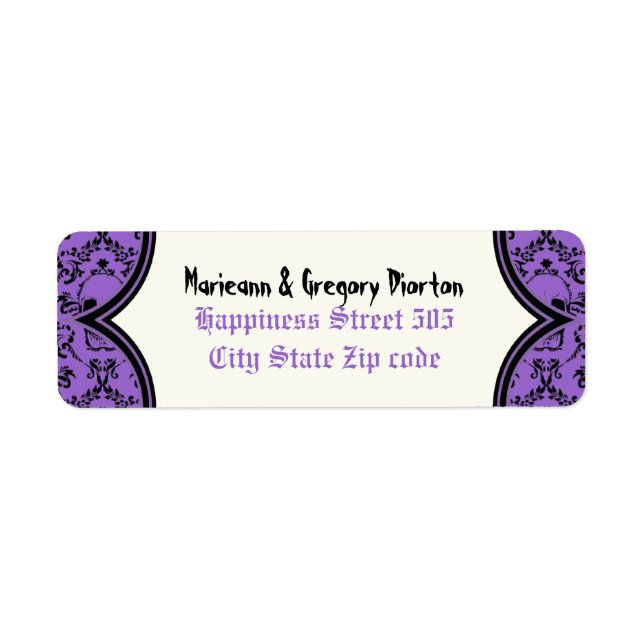 Skulls damask purple black Halloween wedding Return Address Label (Front)