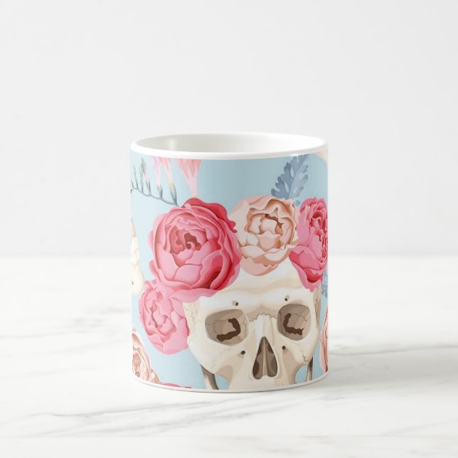 Skulls & Flowers Art Coffee Mug (Center)