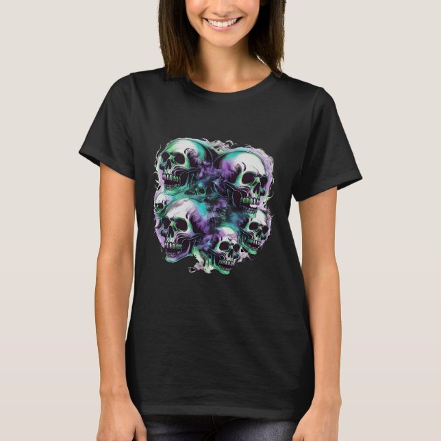 Skulls Ghost Flying Halloween Fall Fun Tee  (Front)