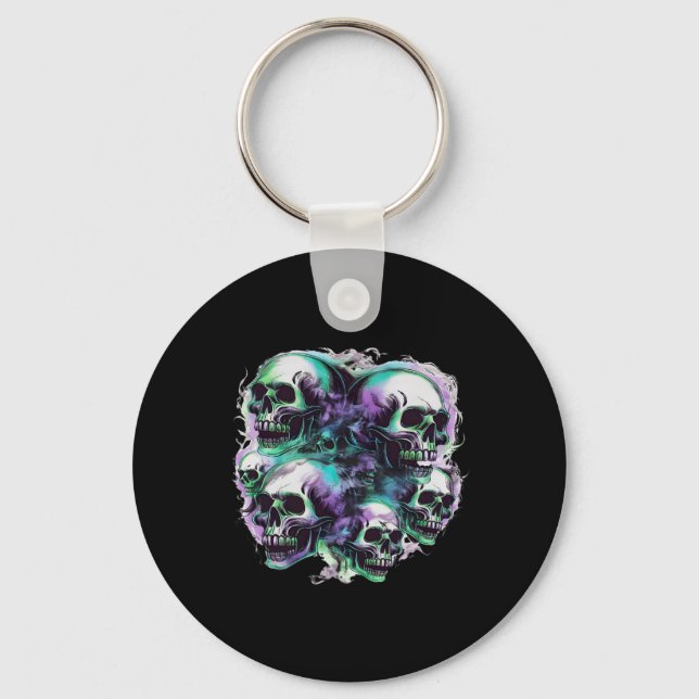 Skulls Ghost Flying Halloween Fall Fun Tee  Key Ring (Front)