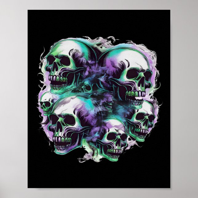 Skulls Ghost Flying Halloween Fall Fun Tee  Poster (Front)