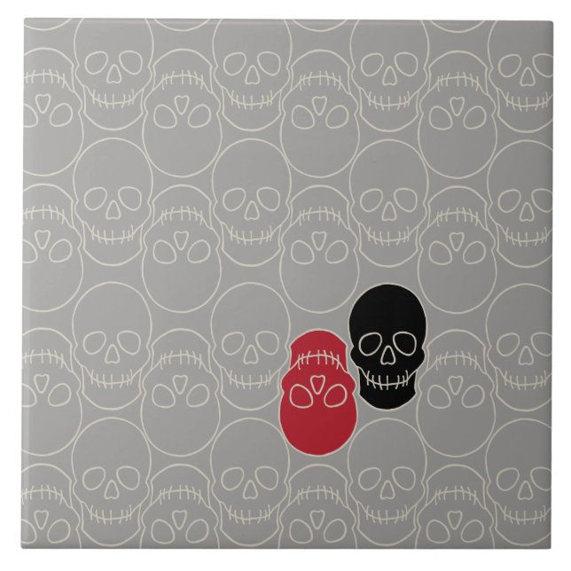 Skulls - Ghost Grey and Bone White  Ceramic Tile (Front)