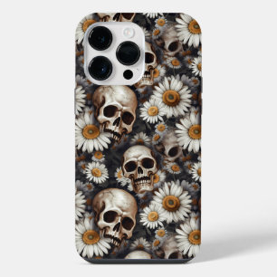 Skulls Gothic Daisy Flower Pattern iPhone 14 Pro Max Case