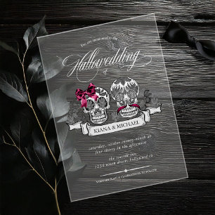 Skulls Gothic Hallowedding Burgundy ID866 Acrylic Invitations