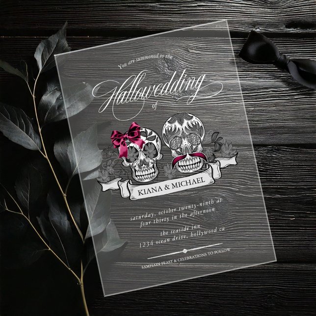 Skulls Gothic Hallowedding Burgundy ID866 Acrylic Invitations (Creator Uploaded)