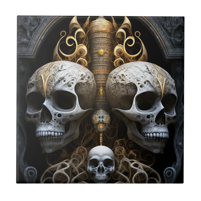 Skulls Gothic Horror Goth Surreal Art Ceramic Tile (Front)
