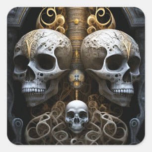 Skulls Gothic Horror Goth Surreal Art Square Sticker