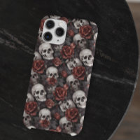 Skulls Gothic Red Rose Pattern 