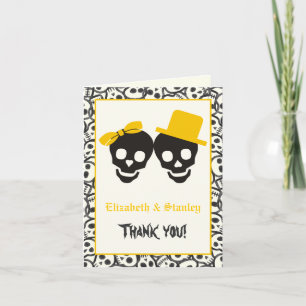 Skulls Halloween black yellow wedding Thank You