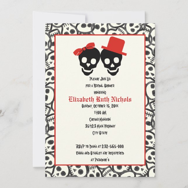 Skulls Halloween red black wedding bridal shower Invitation (Front)