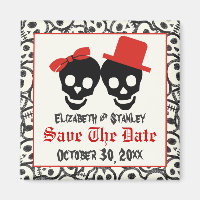 Skulls Halloween red black wedding Save the Date