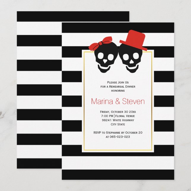 Skulls Halloween red wedding rehearsal dinner Invitation (Front/Back)
