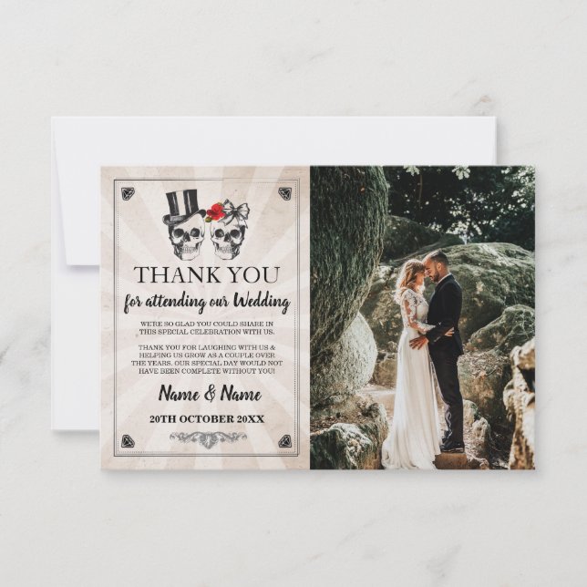 Skulls Halloween Thank You Wedding Photo Card (Front)