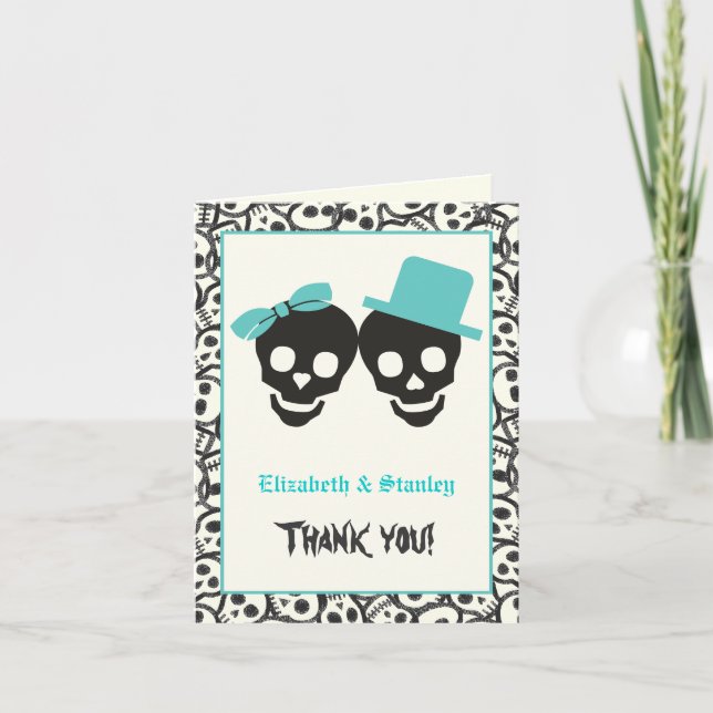 Skulls Halloween turquoise wedding Thank You (Front)