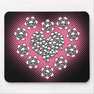 Skulls Heart and Flower Mouse Pad