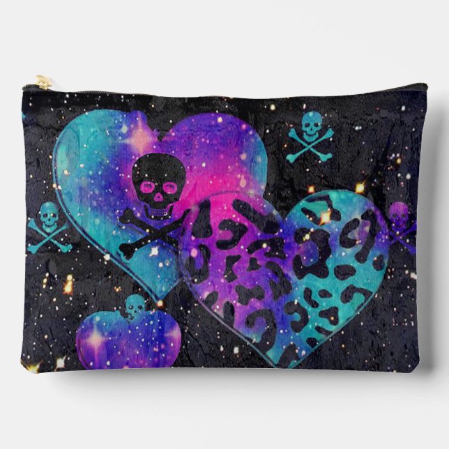 Skulls, Hearts, and Leopard Print Accessory Pouch (Front)