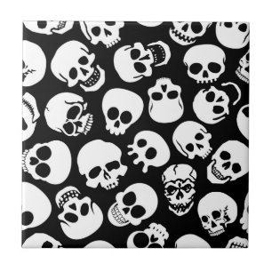 Skulls in Black Background Pattern Ceramic Tile