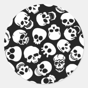 Skulls in Black Background Pattern Classic Round Sticker
