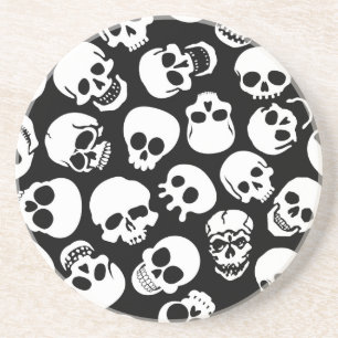 Skulls in Black Background Pattern Coaster