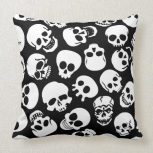 Skulls in Black Background Pattern Cushion