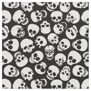Skulls in Black Background Pattern Fabric