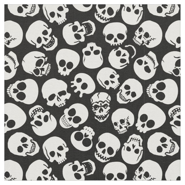 Skulls in Black Background Pattern Fabric (Close Up)