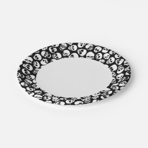 Skulls in Black Background Pattern Paper Plate