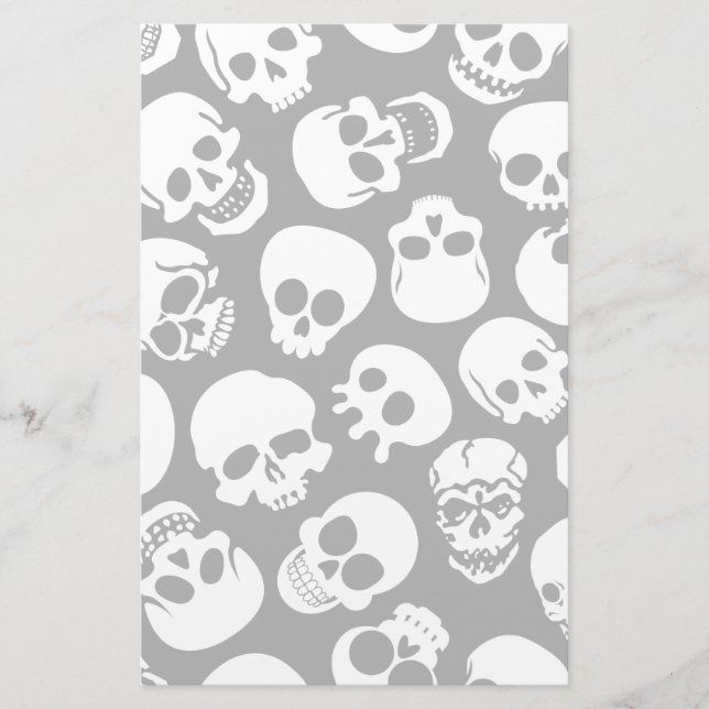 Skulls in Black Background Pattern Stationery (Front)