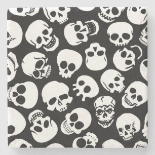 Skulls in Black Background Pattern Stone Coaster