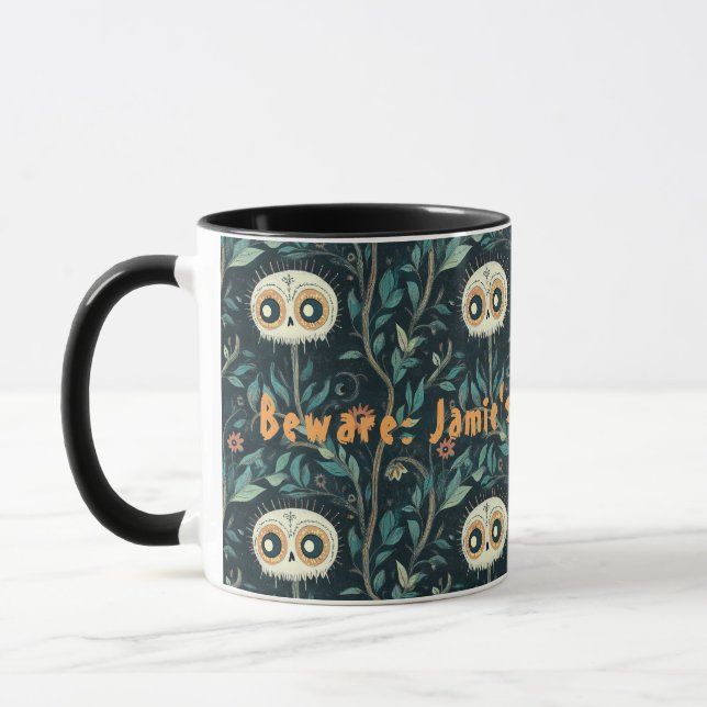 Skulls in Magical Halloween Forest Personalised Mug (Left)