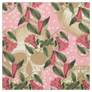 Skulls In The Garden (Pink) Fabric