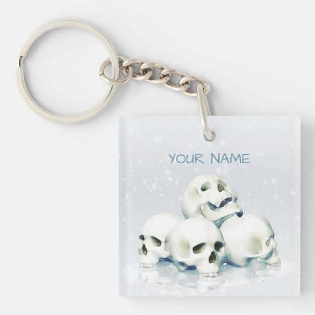 Skulls in the snow. Personalized Key Ring (Front)