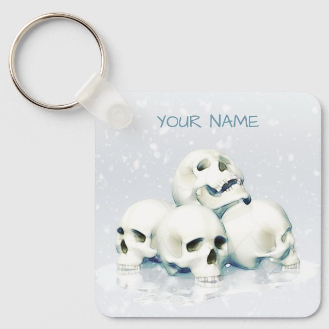 Skulls in the snow. Personalized Key Ring (Front)