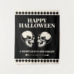 Skulls Laughing Black Cream Halloween Tapestry