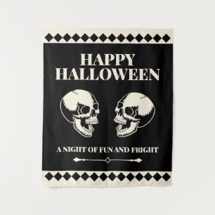 Skulls Laughing Black Cream Halloween Tapestry