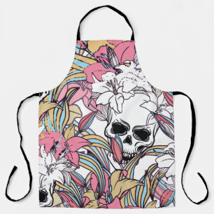 Skulls Lily Flowers: Boho Vintage. Apron