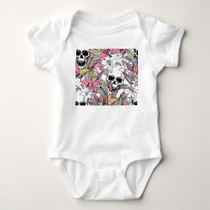 Skulls Lily Flowers: Boho Vintage. Baby Bodysuit