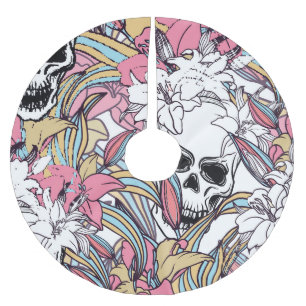Skulls Lily Flowers: Boho Vintage. Brushed Polyester Tree Skirt