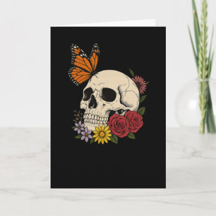 Skulls Monarch Butterfly Flowers Halloween Men Wom Card