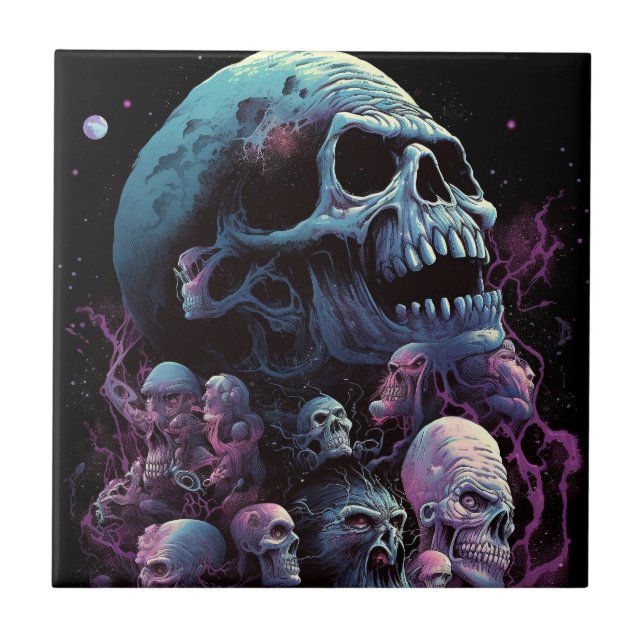 Skulls Monsters Horror Art Ceramic Tile (Front)