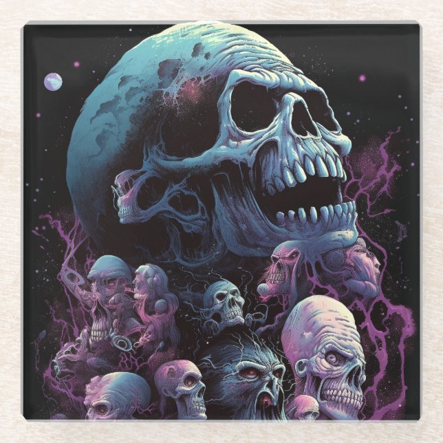 Skulls Monsters Horror Art Glass Coaster (Front)