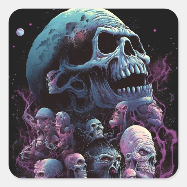 Skulls Monsters Horror Art Square Sticker (Front)