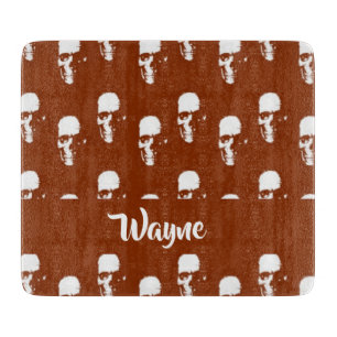 Skulls on brown custom cutting board