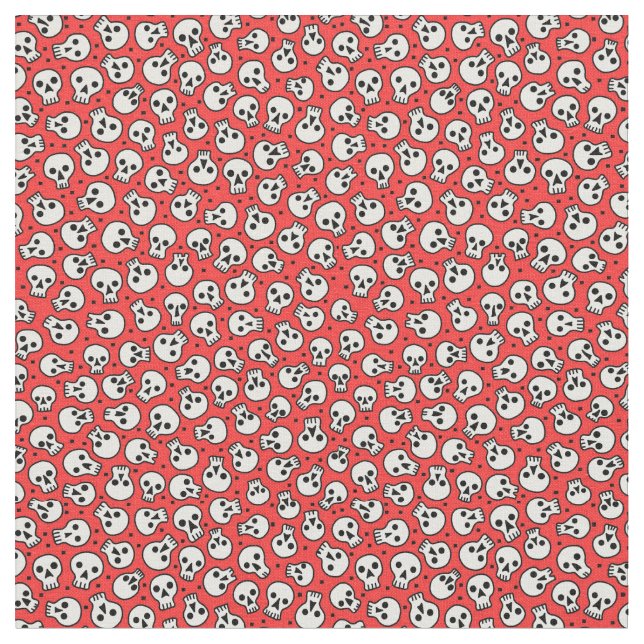Skulls on Red Combed Cotton Fabric (Close Up)