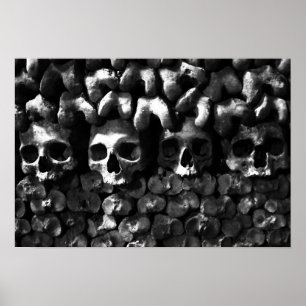 Skulls - Paris Catacombs, black and white version Poster