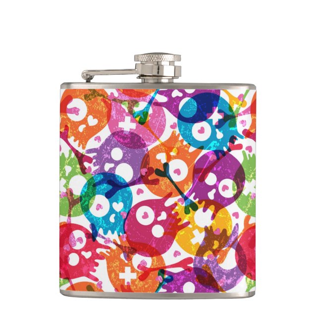 Skulls pattern 3 hip flask (Front)